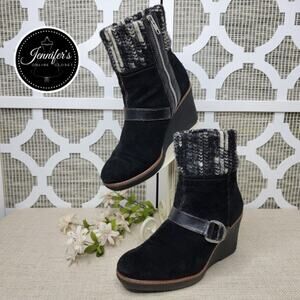 Naturalizer Black Kenning Suede with Sweater Knit Ankle Wedge Boots Size 10